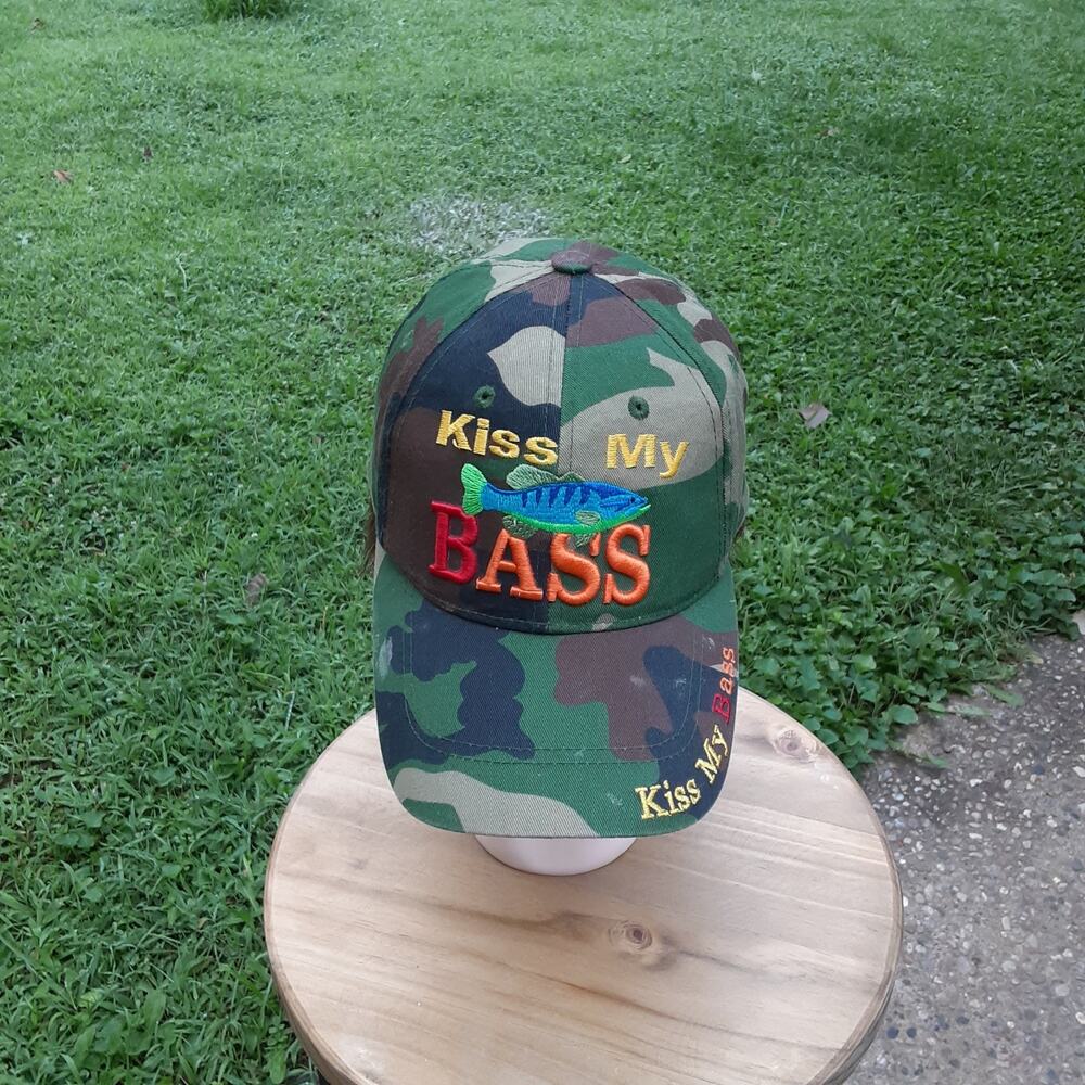 Kiss My Bass Baseball Cap Camo/Primary Colored Embroidered Cotton